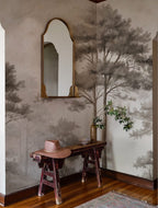 Sepia Pine Forest Wallpaper : Misty Sketched Trees Mural