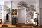 Sepia Pine Forest Wallpaper : Misty Sketched Trees Mural - View 4
