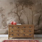 Brown Misty Forest Wallpaper : Sepia Woodland Mural