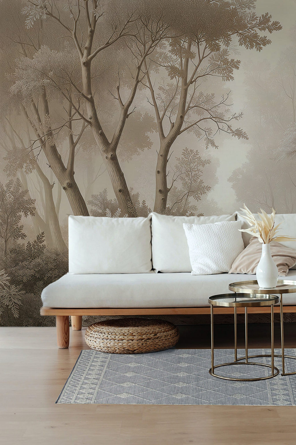 Brown Misty Forest Wallpaper : Sepia Woodland Mural - View 3