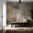 Brown Misty Forest Wallpaper : Sepia Woodland Mural - View 4