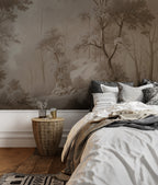 Brown Misty Forest Wallpaper : Sepia Woodland Mural - View 5