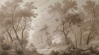 Brown Misty Forest Wallpaper : Sepia Woodland Mural - View 2