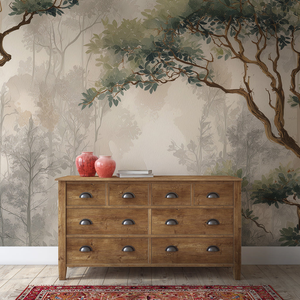 Green Trees Wallpaper : Soft Painterly Woodland Mural - View 5