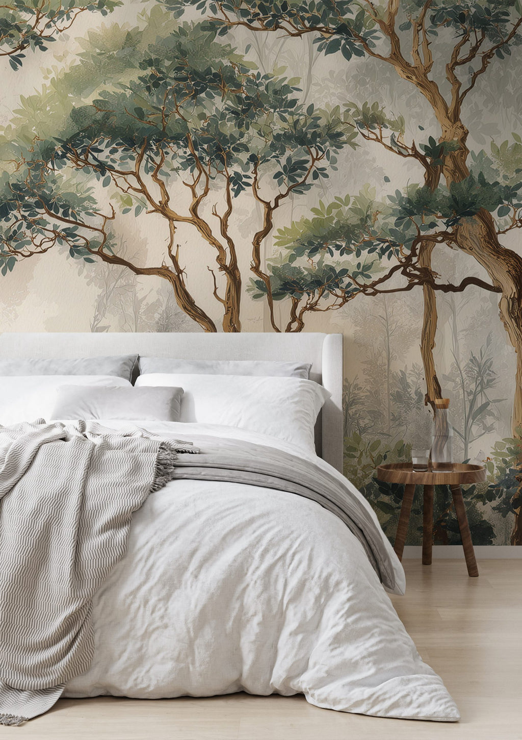 Green Trees Wallpaper : Soft Painterly Woodland Mural - View 3