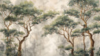 Green Trees Wallpaper : Soft Painterly Woodland Mural - View 2