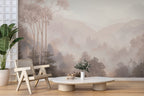Blush Misty Mountain Wallpaper : Soft Forest Landscape Mural - View 4