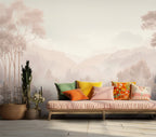 Blush Misty Mountain Wallpaper : Soft Forest Landscape Mural