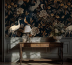 Dark Floral Bird Wallpaper : Gold Blooms and Butterflies Mural - View 4