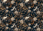 Dark Floral Bird Wallpaper : Gold Blooms and Butterflies Mural - View 2