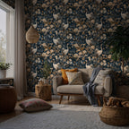 Crane Floral Wallpaper : Dark Elegant Bird Mural - View 3