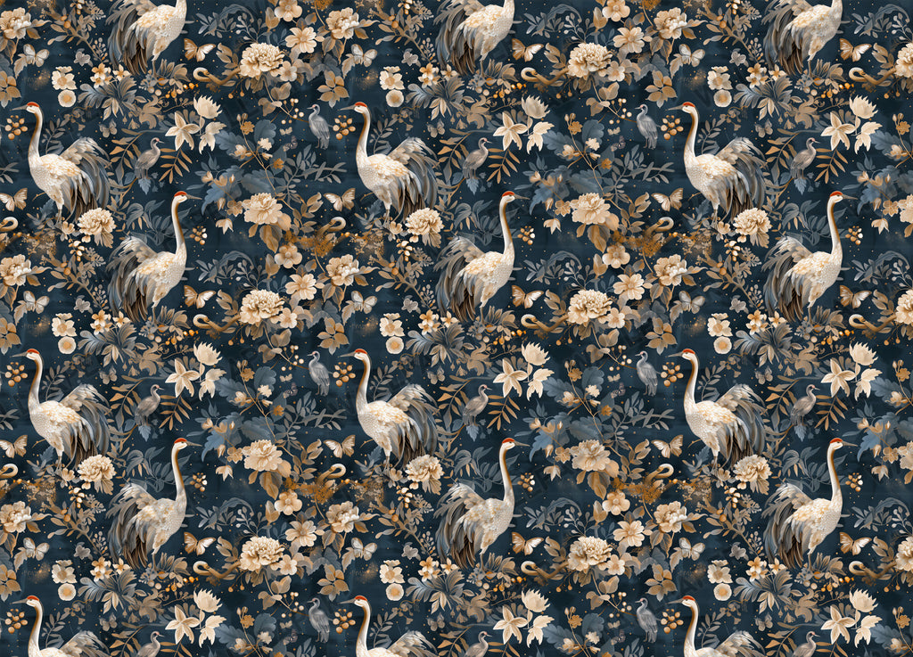 Crane Floral Wallpaper : Dark Elegant Bird Mural - View 2