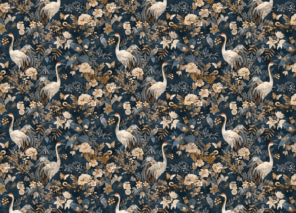 Crane Floral Wallpaper : Dark Elegant Bird Mural - View 2