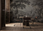Vintage Castle Forest Wallpaper : Grey Toile Landscape Mural