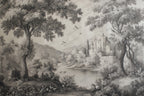 Vintage Castle Forest Wallpaper : Grey Toile Landscape Mural - View 2