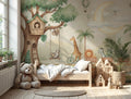 Jungle Treehouse Wallpaper : Giraffe and Animal Train Kids Mural