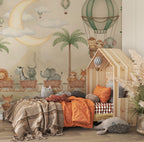 Jungle Treehouse Wallpaper : Giraffe and Animal Train Kids Mural - View 5