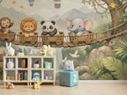 Nursery Waterfall Wallpaper : Pastel Animal Train and Bridge Kids Mural - View 4