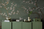 Green Spring Blossom Wallpaper : Sage Branch and White Flower Mural - View 3