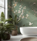 Green Spring Blossom Wallpaper : Sage Branch and White Flower Mural - View 6