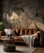 Vintage World Map Wallpaper : Sepia Safari Animal Atlas Mural