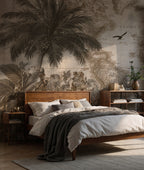 Vintage World Map Wallpaper : Sepia Safari Animal Atlas Mural - View 4