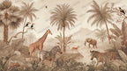 Kids Safari World Wallpaper : Giraffe and Palm Tree Jungle Mural - View 2