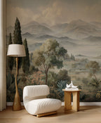 Tuscan Valley Wallpaper : Misty Cypress and Village Landscape - View 5