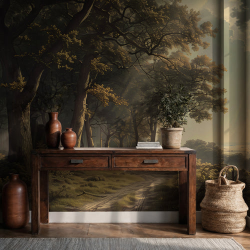Classic Forest Path Wallpaper : Golden Oak Woodland Scenic Mural