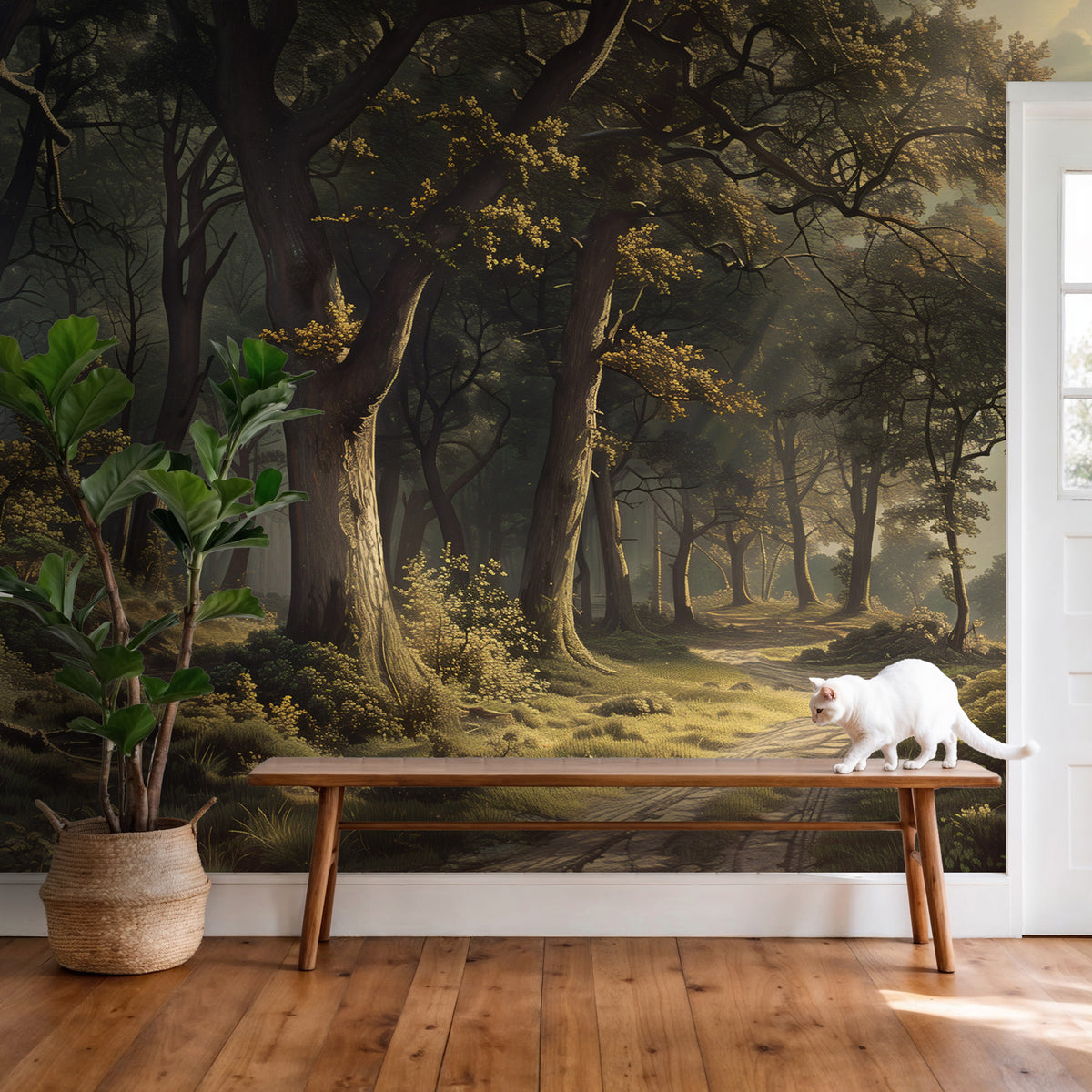 Classic Forest Path Wallpaper : Golden Oak Woodland Scenic Mural - View 4