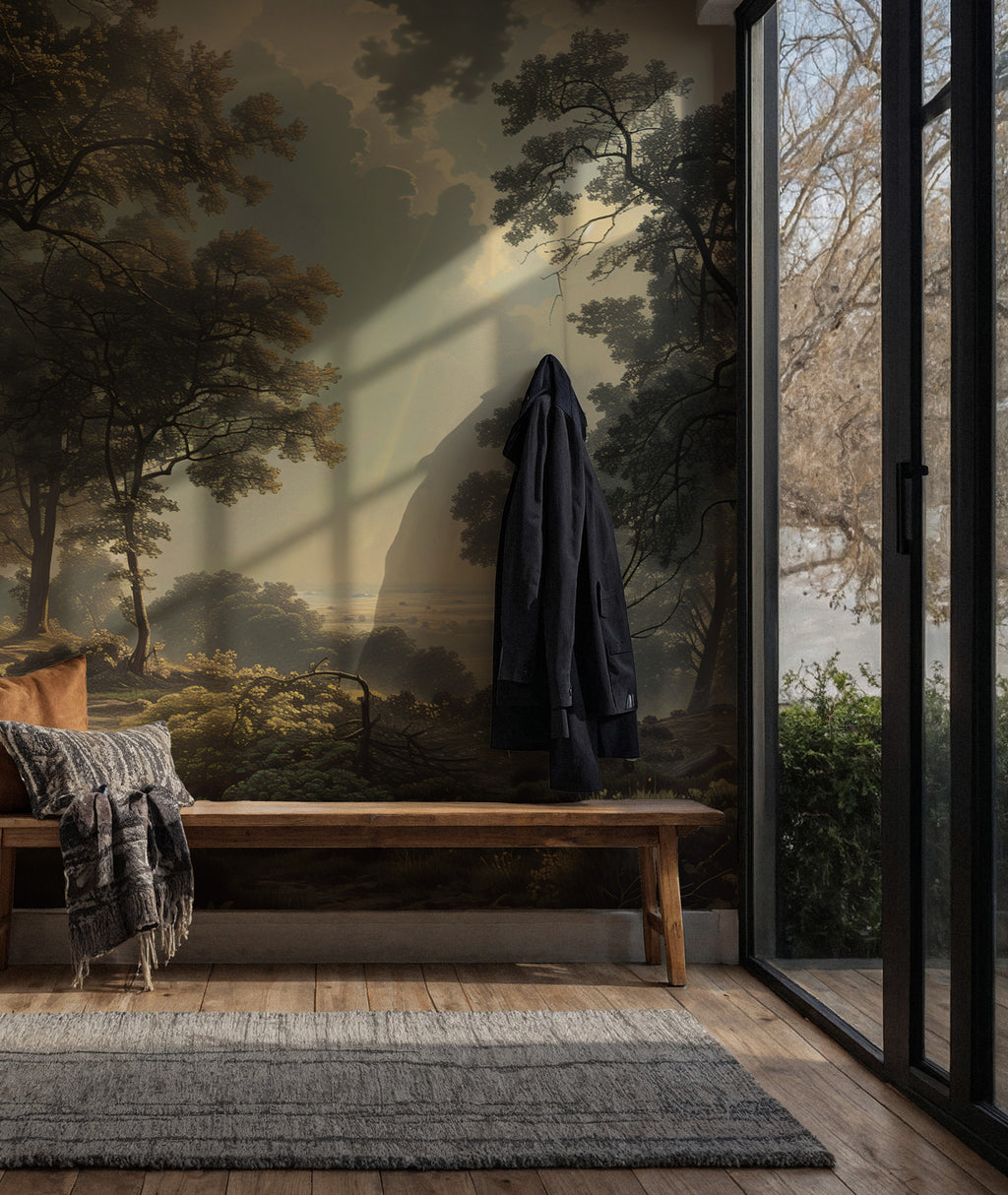 Classic Forest Path Wallpaper : Golden Oak Woodland Scenic Mural - View 5