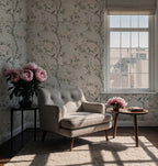 Grey Rose Branch Wallpaper : Soft Vintage Bird Garden Wall Mural