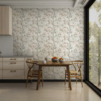 Grey Rose Branch Wallpaper : Soft Vintage Bird Garden Wall Mural - View 4