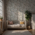 Grey Rose Branch Wallpaper : Soft Vintage Bird Garden Wall Mural - View 5