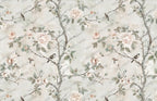 Grey Rose Branch Wallpaper : Soft Vintage Bird Garden Wall Mural - View 2