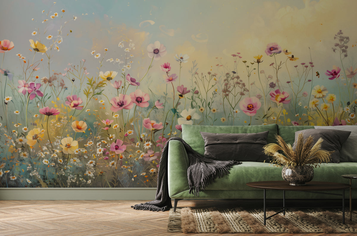 Wildflower Meadow Wallpaper : Pastel Watercolour Floral Wall Mural - View 5