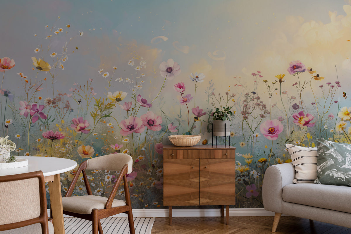 Wildflower Meadow Wallpaper : Pastel Watercolour Floral Wall Mural - View 4