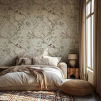 Ivory Rose Trellis Wallpaper : Climbing Chinoiserie Bird Mural - View 3