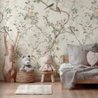Ivory Rose Trellis Wallpaper : Climbing Chinoiserie Bird Mural - View 5