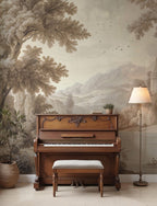 Vintage Castle Landscape Wallpaper : Sepia Grisaille Scenic Wall Mural - View 5