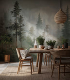 Misty Pine Forest Wallpaper : Dark Green Woodland Wall Mural - View 5