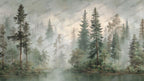 Misty Pine Forest Wallpaper : Dark Green Woodland Wall Mural - View 2