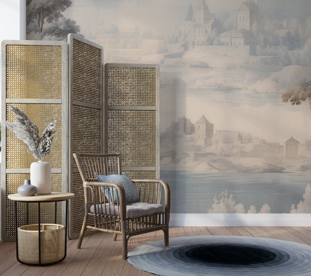 Grisaille Landscape Wallpaper : Pale Sepia Scenic Wall Mural - View 6
