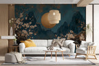 Gold Moon Mountain Wallpaper : Japanese Blossom Night Wall Mural - View 3