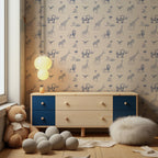 Blue Sketch Safari Animals Wallpaper : Cream Nursery Mural - View 4