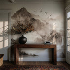 Ink Mountain Wallpaper : Sumi-e Far East Landscape Wall Mural - View 3