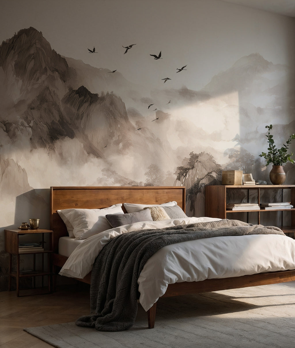 Ink Mountain Wallpaper : Sumi-e Far East Landscape Wall Mural - View 5