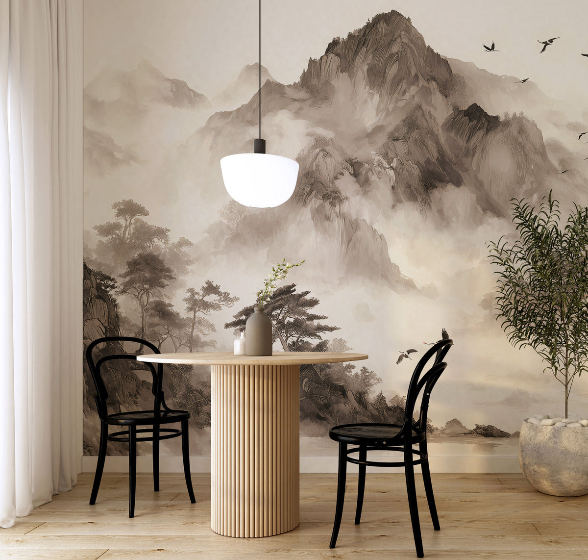 Ink Mountain Wallpaper : Sumi-e Far East Landscape Wall Mural