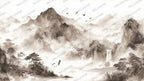 Ink Mountain Wallpaper : Sumi-e Far East Landscape Wall Mural - View 2