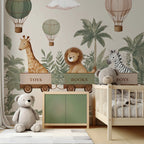 Safari Train Nursery Wallpaper : Hot Air Balloon Kids Wall Mural - View 4
